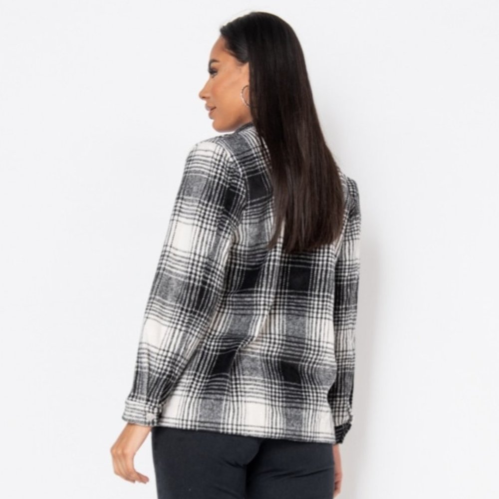Kamryn Black & White Plaid Button Front Shacket - Picture 8 of 12